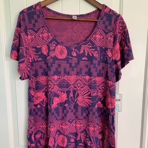 LuLaRoe Classic Tee Brocade Pink & Blue Floral